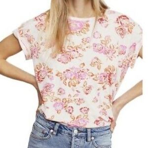FREE PEOPLE Tourist tee rose print blush size L